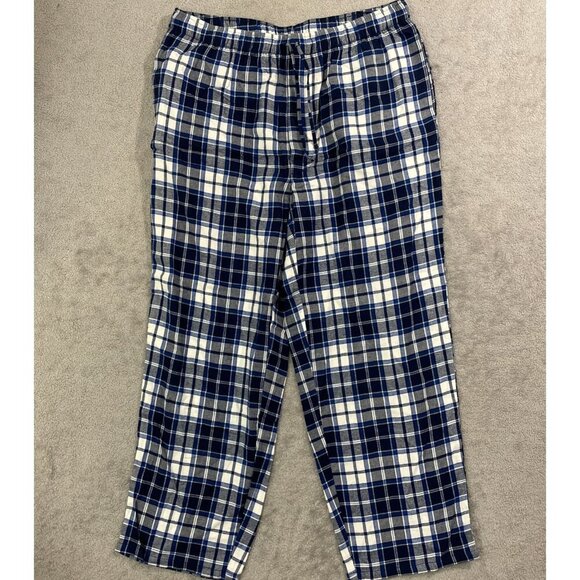NWOT Lands' End Men's XL Flannel Pajama Pants Deep Sea Navy Ivory Plaid - Picture 1 of 7
